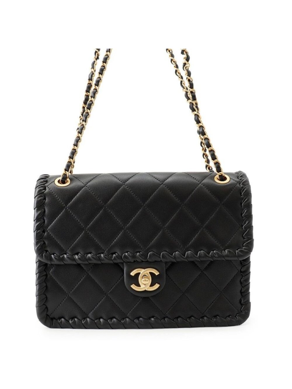 Chanel Chain Shoulder Bag Quilted CC Logo Single Flap Black